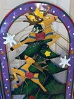 Christmas Vintage Trifold  Fireplace Screen Santa Reindeer Sleigh 32x36