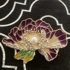 Crystal Rhinestone Purple Peony Flower Brooch Gold Pin Spring Summer Jewelrygift