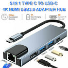 5 In 1 Usb C Hub To Rj45 Ethernet Type C Hub Adapter Charger For Macbook 4k Hdmi