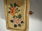 Vintage Wicker Sewing Basket Caddy Retro Boho Floral Handwoven