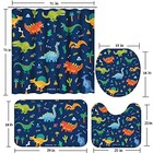 Kid-04 Bathroom Shower Curtain Set With Rugs  12 Hooks  Dark Blue Dinosaur Desig