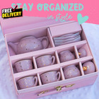 Porcelain Tea Set For Girls Lavender Gold Polka Dot Kids Tea Party Set With Case