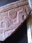 Superb Celtic Fragment Funerary In Clay   2 Horses And Head Face