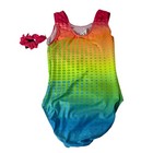 Gk Elite Gymnastics Tank Leotard Rainbow Ombre Polka Dot Adult Medium Nwt Am