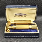 Vintage 1946-48 Gillette Aristocrat Safety Razor W  Case Euc Gold Plated Clean