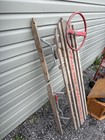 Vintage Large Wooden Snow Sled With Steering Wheel And Brakes
