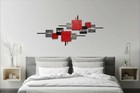 Red Black Modern Abstract Wood Metal Wall Sculpture  Metal Wall Art  48x22