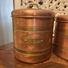 Vtg Copper Canister Set Brass Patina Flour Sugar Coffee Tea Rustic Kitchen Four