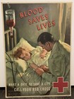 Ww2 American Red Cross Litho Cardboard Poster Blood Saves Lives