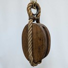 Salvaged Wood Pulley With Rope - Nautical Decor