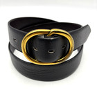 Vintage 70s Black Featherlite Leather Belt With Solid Brass Slide Buckle 31-34 