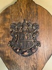 Vintage English Wood Leather Fireplace Bellows Blower W  Brass Crest