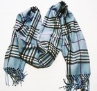 100  Cashmere Super Soft Unisex Scarf Neck Warmer Plaid Design Color Blue 