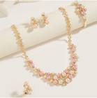 Jewelry Set-5pcs Fashionable Beaded Pink   White Faux Pearl   Rhinestone Set
