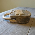 Pony Express 1860 Cast Iron Lock With Brass Tag   Keys     2 5  X 1 5 