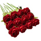  12 Pcs Artificial Rose Flowers Blossom Red Rose Flowers Real Touch Silk Faux 