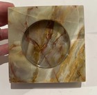 Vintage Mid Century Carved Polished Onyx Marble Natural Stone 4    Square Ashtray