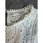 Vintage White Eyelet Cotton Mini Dress Womens L Ruffle Boho Cottage Romantic 90s