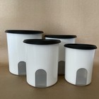 Tupperware One Touch Reminder Window Canister  set Of 4  White With Black Seals