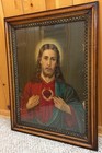 Vtg Antique 26x29  Framed Sacred Heart Of Jesus Christ Litho Type Art Print
