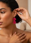Handcrafted Red Crochet Thread Flower Dangle drop Hook Earrings Women