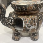 Elegant Elephant Stool With Floral And Bird Design