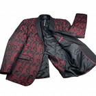New Coofandy Men s Shawl Lapel 1-button Tuxedo Jacket Red black Paisley     Large