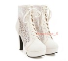 Women s Ankle Boots Lace High Block Heel Platform High Top Lace Up Shoes Bootie
