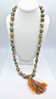 Vintage Rainbow Paper Bead Necklace Boho Tassel Statement