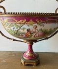 Antique Sevre Porcelain Bowl Signed Verjot Gilt Bronze French Jardinere Vintage