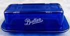 Cobalt Blue Glass Lidded Criss Cross Butter Dish For 1 4 Lb  Stick