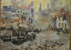 Ukrainian Soviet Ussr Oil Painting Impressionism Soldier Tank Ww2 Kyiv Ruins