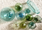 Japanese Hand-blown Glass Fishing Floats - Set 10  Rare Marks  2  3- 4   Various
