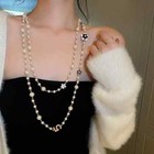 Elegant Women Girls Classic Pearl Camellia Long Sweater Necklace Fashion Jewelry
