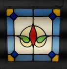 Geo Floral Old English Leaded Stained Glass Window 17 1 2 x 17 1 2 