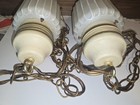 Opalescent Double Pendant Swag Lamp Light Fixture Lantern Hollywood Regency Wire