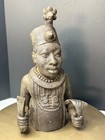 Benin Style Bronze Oba Warrior King Bust Statue - 16  African Tribal Art