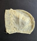 C 1825 Hand Embroidered India Muslin Baby Bonnet W Leaf Cutout Detail