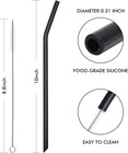Reusable Black Silicone Drinking Straws  8 Pcs Long Flexible Straws With 2 Clean