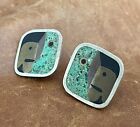 Antonio Castillo Style Taxco 925 Modernist Turquoise Mixed Metals Face Earrings
