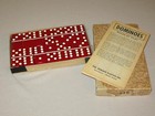 Vintage Set Red Bakelite Crisloid Plastic Dominoes Box Playing Brochure Texas 42