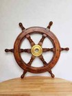 Antique Style Wooden  Ship Steering Wheel 12    Six Spoke Brass  Center Wall Decor