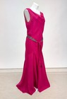Vintage 1920s 1930s Bias Silk Full Length Evening Gown Dress Magenta Beaded Belt
