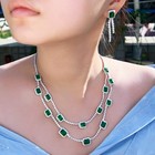 Elegant Silver Plated Green Baguette Cubic Zirconia Necklace Earring Jewelry Set