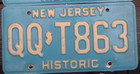 New Jersey Blue Historic  License Plate    Qq - T 863