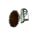 Vintage Lipstick Mirror Flip Up Holder Red Floral Gold Ring Adjustable Wear