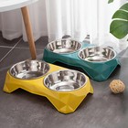 Stainless Steel Pet Double Bowl Non Slip Dog Cat Food Water Feeder Diamond Dish