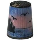Aksel Holmsen Vintage Norway Enameled Sterling Silver Thimble Sunset Ocean Birds