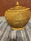Wicker Basket Rattan With Lid Home Decor Orange Hue For Storage Hand Woven