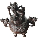 Antique Chinese Stone Carved Incense Burner Dragon Carving Demon Lid Figurine